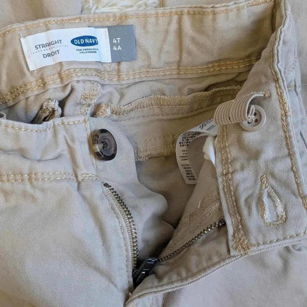Old Navy Boys Size 4T Beige Khaki Cotton Uniform Straight Leg Pants Trousers